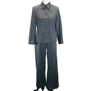 Harvey Bernard Petite Womens Wool Pant Suit Set Gray 6P/10P Office Classic Lined
